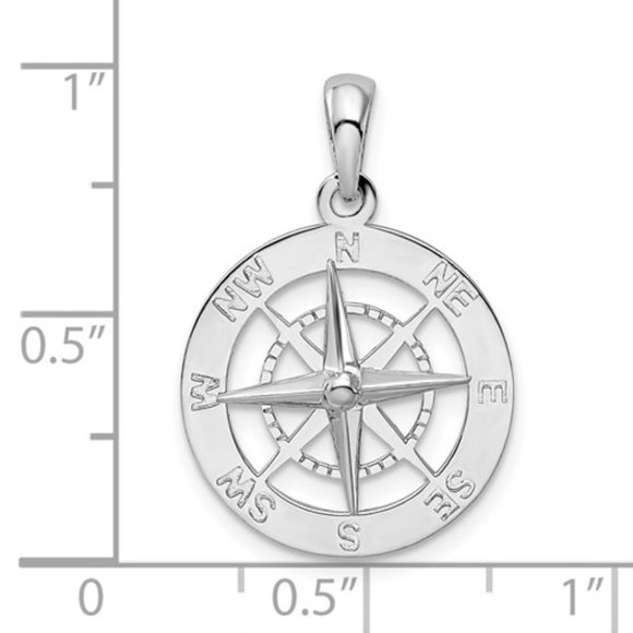 Sterling Silver Small Compass Rose Charm Pendant - Picture 3 of 6